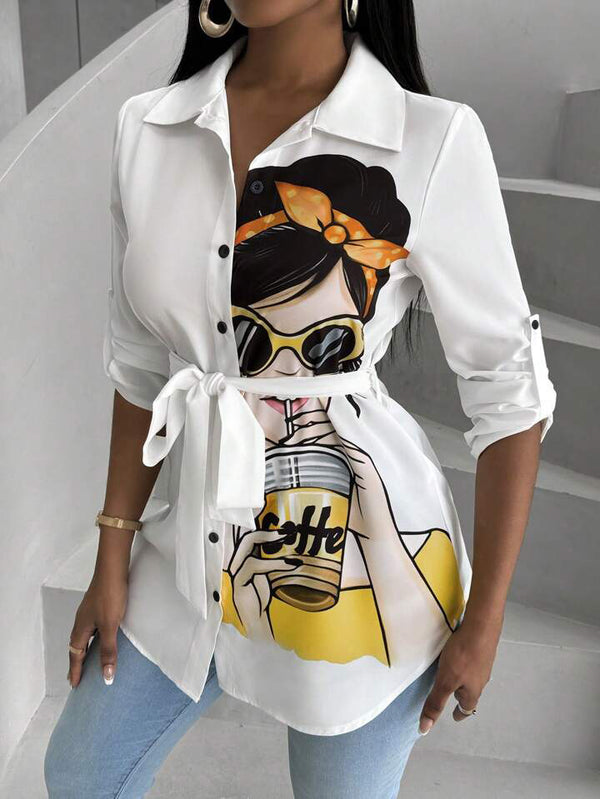 Cartoon girl printed shirt (with belt)