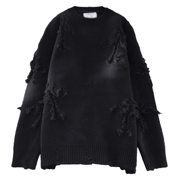 Casual Sweater Vintage Style Sweater Stylish Men's Hip Hop Streetwear Sweater Ripped Knitted Loose Pullover with for Fall/winter