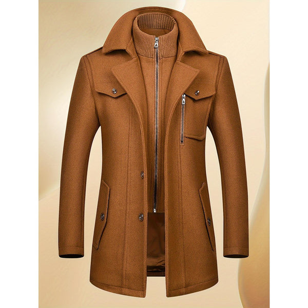 Men's Wool Coat Vertical Zipper Autumn And Winter Double Collar Thickened Large Size Trench Coat Removable Inner Collar Single Breasted Comfortable Warm Pea Coa
