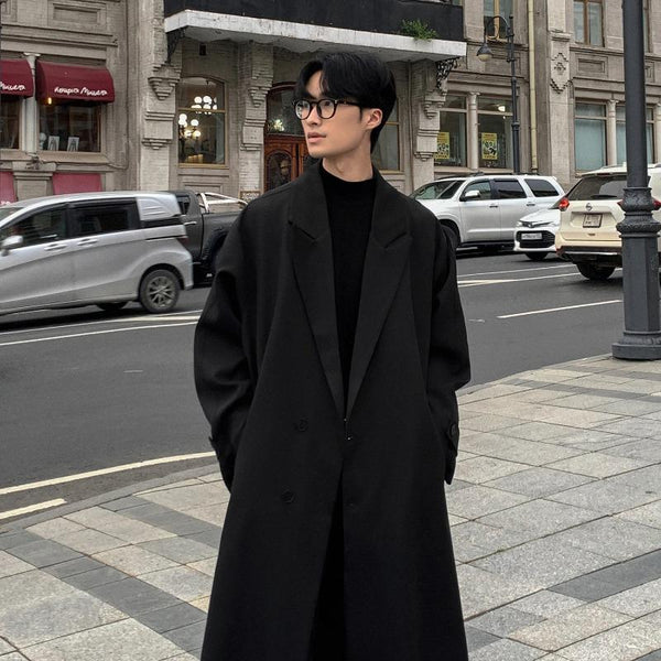 Trench Coat Autumn Korean Men's New Fashion Overcoat Male Long Windbreaker Streetwear Trench Men Outerwear Black/Coffee