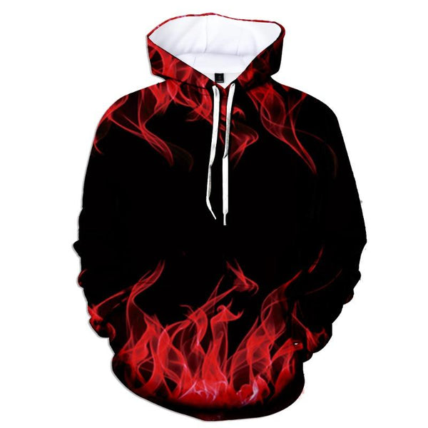 Fashion Trend Men's Casual Hoodie Digital Print Flame Nylon Hooded Sweatshirt Plus Size