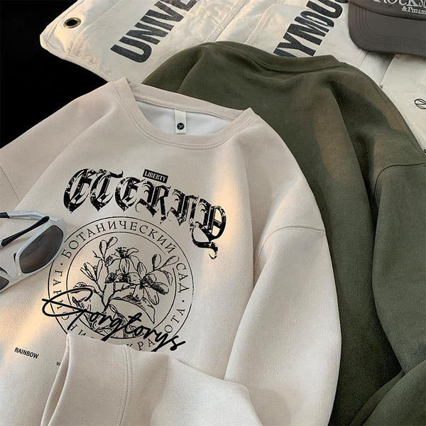 Vintage printed sweatshirt Sweatshirt Fall New Men's women's sweatshirt loose fit crew collar clothing street hoodie