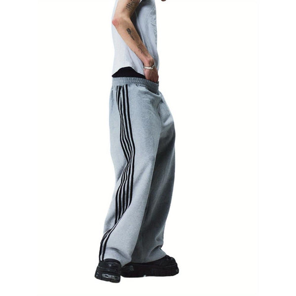 Men's Casual Striped Sweatpants with Elastic Waistband - Comfy, Loose-Fit Wide Leg Pants for All Seasons