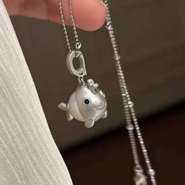 Sea water Australian white pearl small fish necklace
