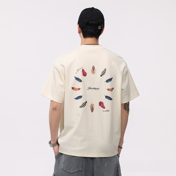 American retro short sleeved T-shirt men's summer new print casual top half sleeve heavy cotton base