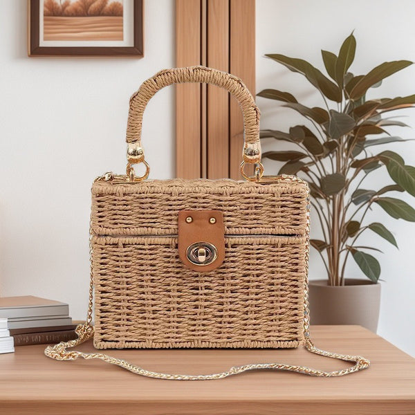 Paper rope woven bag, hand bell bag, versatile casual crossbody bag, cute small square bag