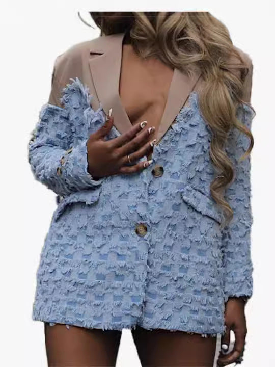 Europe and the United States checkerboard plaid jacquard splicing jacket