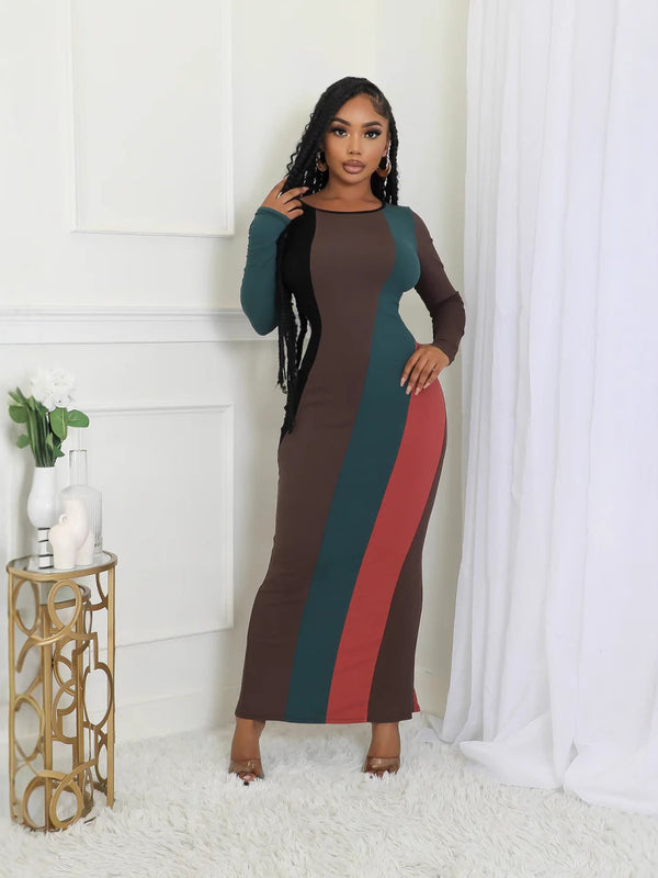 Womens Patchwork Dress Multi Color Artisan Design Casual Comfort Fit Maxi Length