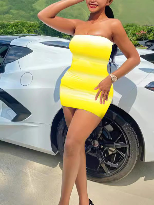Yellow ombre print sexy wrap dress