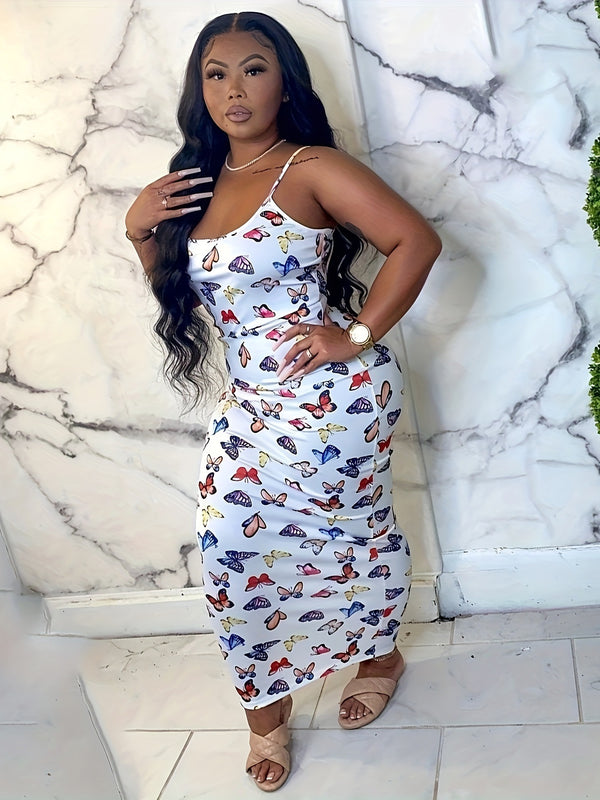 Butterfly print strapless dress