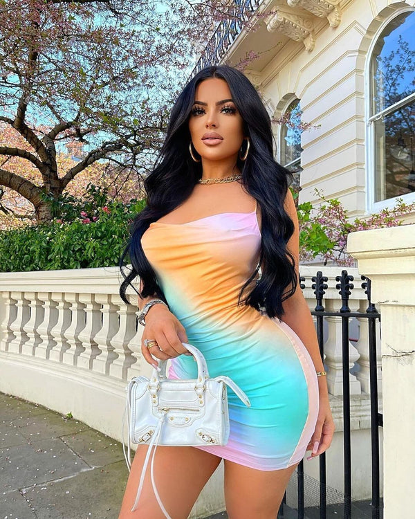 Boho Chic Womens Tie Dye Mini Dress Fashion Forward Hand Dyed Print Summer Casual Smocked Waist Flowy Silhouette Street Style