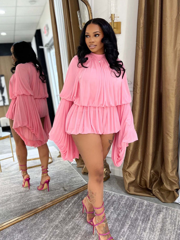 Effortless Chic Womens Solid Color Jumpsuit Relaxed Fit Lantern Sleeve Round Neck Loose Waist Casual Romper Minimalist One Piece Outfit