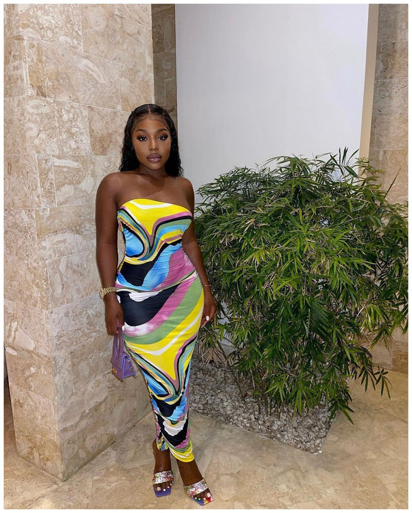 Fashionable wrap-around tie-dye printed dress