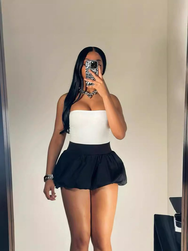 Summer Women's New Style Solid Color Bubble Skirt High Waist Ultra Short Half Skirt