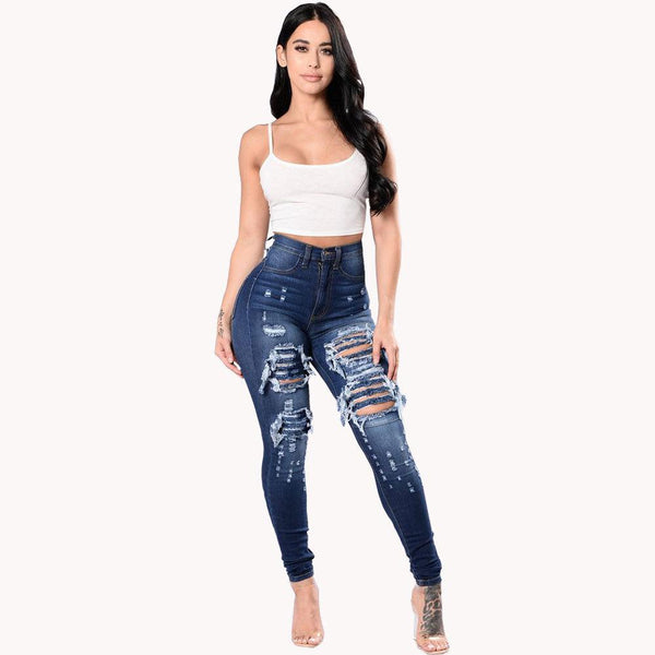 2025 Autumn High Waist Ripped Jeans For Women Fashion Stretch Skinny Denim Pencil Pants Casual Slim Trousers S-3XL
