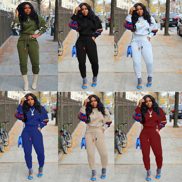 Urban Edge Printed Patchwork Sportswear Set Casual Street Style Matching Outfit Trendy Athletic Two Piece