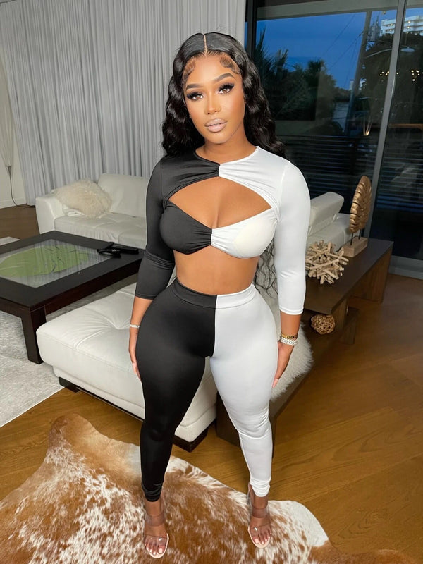 Modern Minimalist Womens Patchwork Two Piece Set Slim Fit Solid Color Matching Suit Autumn Ready Sophisticated Separates