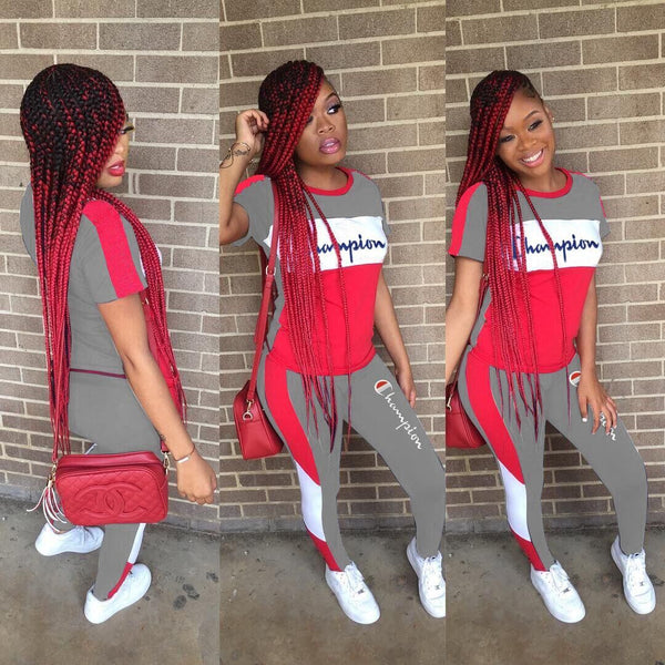 Letter embroidered casual short-sleeved two-piece set