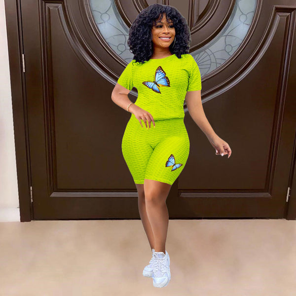 Summer Bliss Womens Butterfly Print Yoga Set Breathable Two Piece Outfit Stretchy Workwear Comfort Fit Meditation Activewear